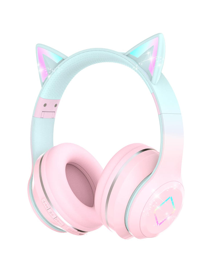 Bluetooth Kopfhörer Kinder,Kabellos Kinder Kopfhörer mit LED-licht Katzenohren und Mikrofon,HD Stere