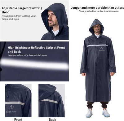 ioutdoor Regenmantel 100% Wasserdicht, der Extra Lange Regenschutz mit Taschen/Reflexstreifen/Kordel