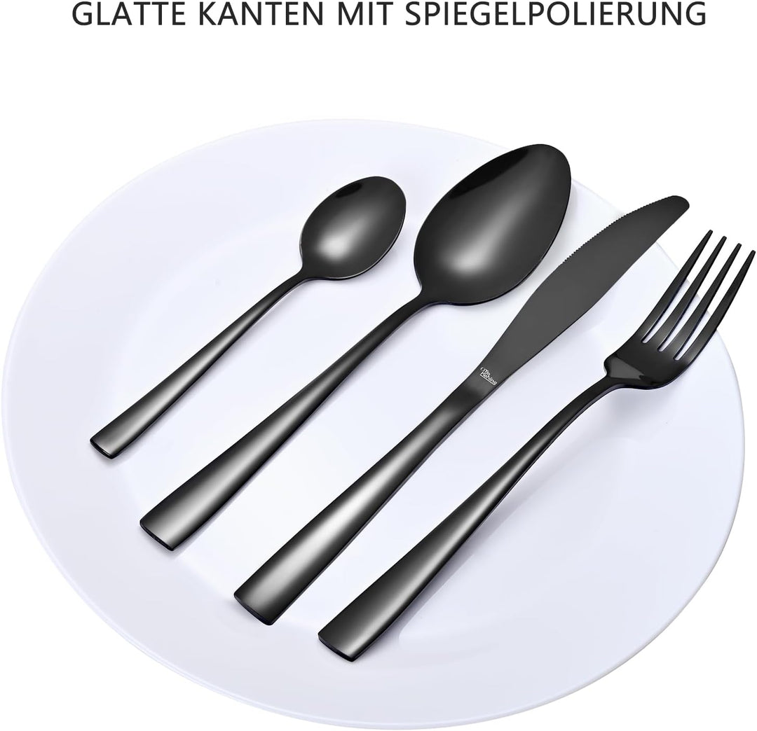 Otto Koning Besteck set 32-teilig - Besteckset Schwarz aus Hochwertigem Edelstahl, Modernes Bestecks