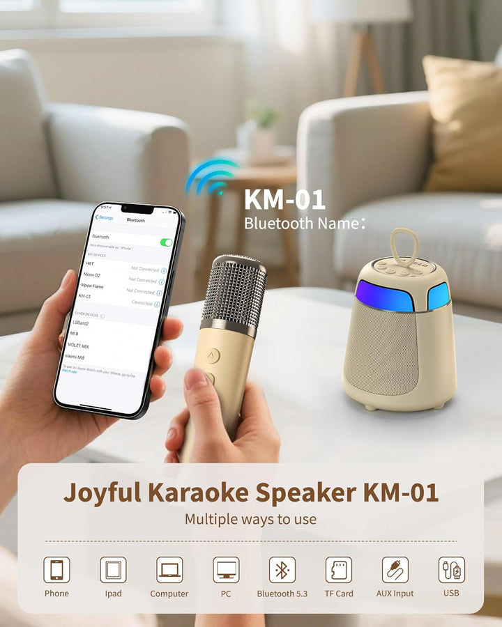 Karaoke Maschine mit 2 Mikrofonen, 2-in-1 Hochwertige Version Karaoke Anlage mit 10W Lautsprecher, T