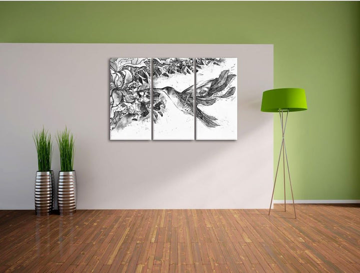Pixxprint Kolibri Kunst als Leinwandbild/Grösse: 3 Teilig (120x80) cm/Wandbild/Kunstdruck/fertig bes