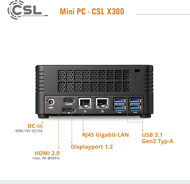 Mini PC CSL X300, AMD Ryzen 5 5600G 6x3900 MHz, 4000 GB M.2 SSD, 64 GB DDR4-RAM, Radeon Vega 8 Grafi