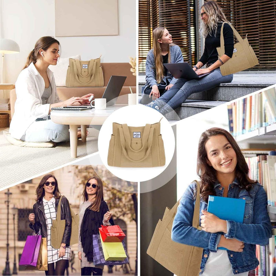 HAWEE Canvas Damen Handtasche Shopper Tote Bag Grosse Schultertasche mit Reissverschluss Umhängetasc