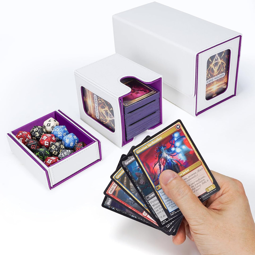 AFIING MTG Commander Kartenbox, 3-in-1 Karten-Aufbewahrungsbox für 200+ doppelt gesleevte Karten, Ma