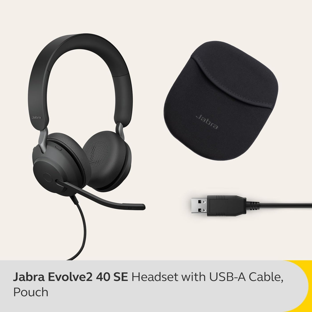 Jabra Evolve2 40 SE - Kabelgebundenes Stereo-Headset mit Geräuschunterdrückung und 3-Mikrofon-Techno