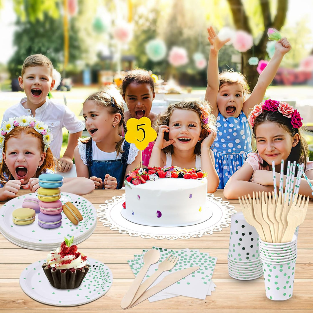Partygeschirr Set Grün, 160 Stück Pappteller Kindergeburtstag Deko, Geschirr Teller mit Tischdecken