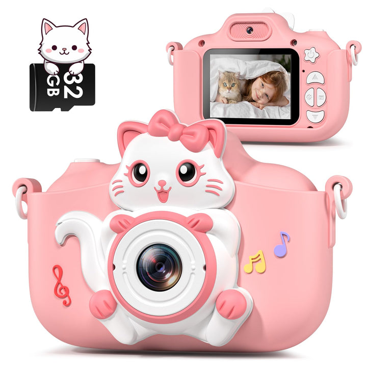 Gofunly Kinderkamera, Kinder Kamera mit 2,0 Zoll Bildschirm 1080P HD Videokamera mit 32GB-Karte Self
