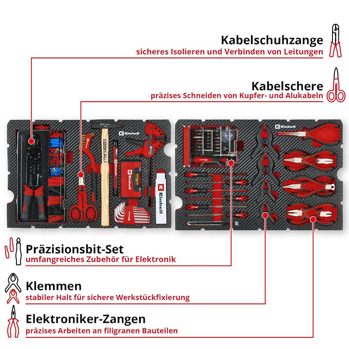 Original Einhell Werkzeugkoffer Hobby E-Case 153-tlg. (Elektronik-Reparatur-Set, Elektroarbeiten, El