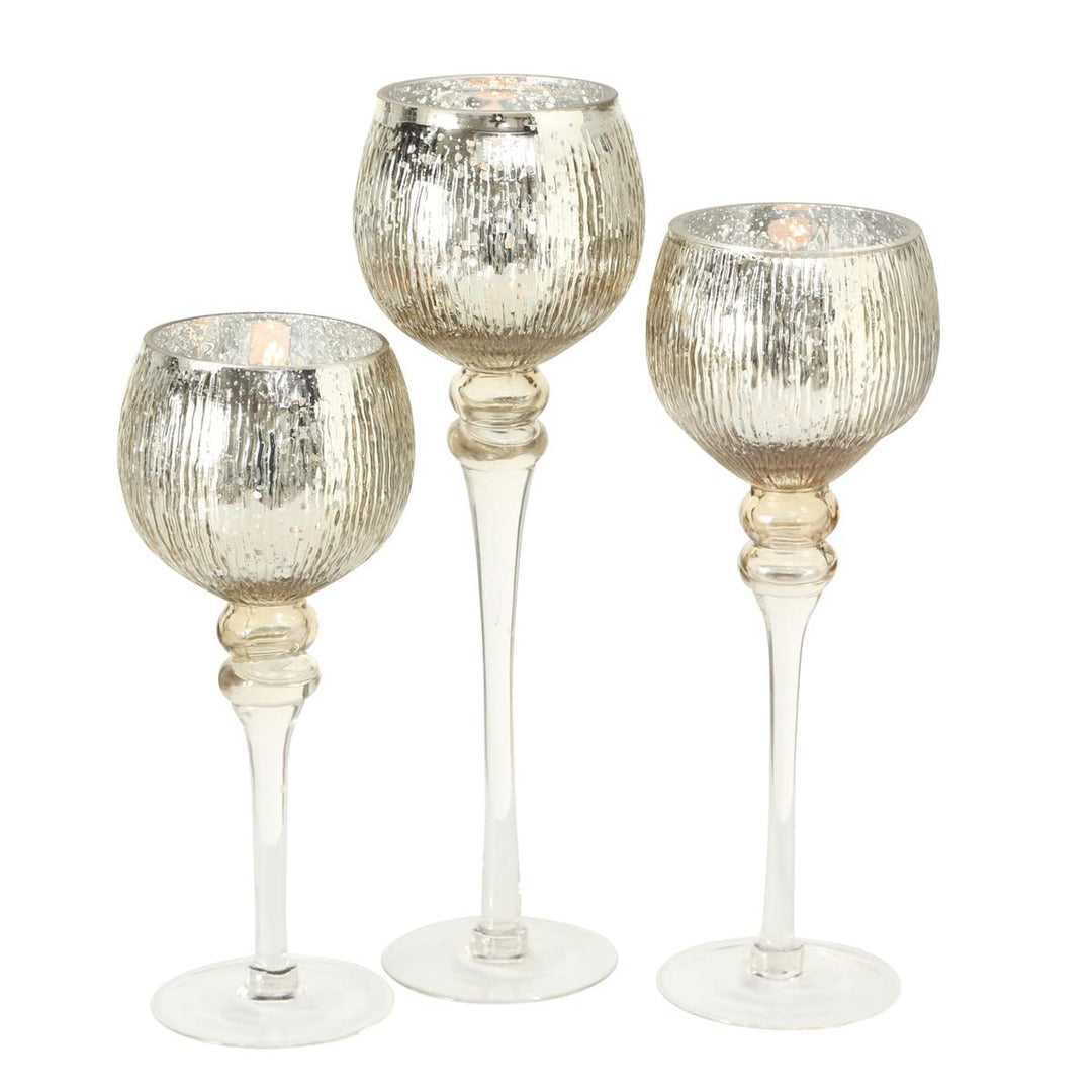 Boltze Windlicht Set Manou 3-teilig (gold, Deko-Gläser für Kerzen / Weihnachtsdekoration, Kerzenstän