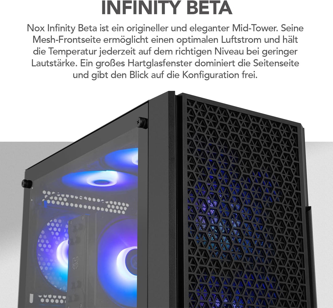 NOX XTREME PRODUCTS Infinity BETA - Semitower M-ATX | ITX, Seitenfenster aus gehärtetem Glas, Frontg