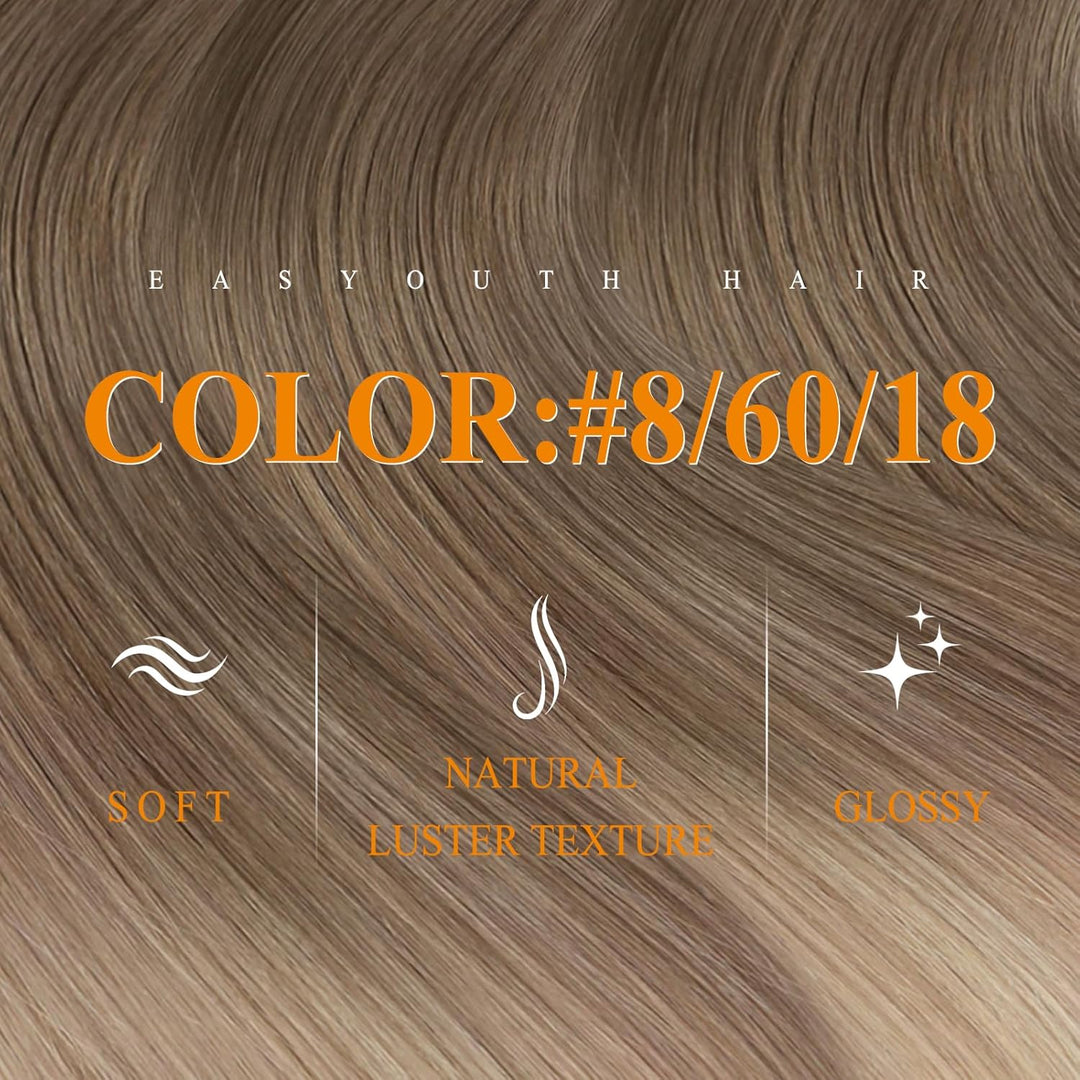 Easyouth Tape in Extension Echthaar Balayage Haar Extensions Tape Echthaar Farbe Aschbraun Mix Plati