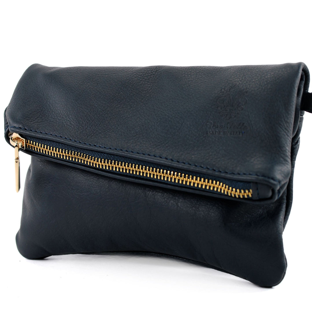 modamoda de - T95 - ital Handgelenktasche aus Nappaleder Mini Dunkelblau, Dunkelblau