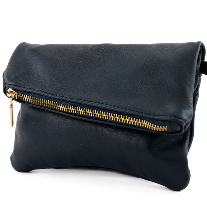 modamoda de - T95 - ital Handgelenktasche aus Nappaleder Mini Dunkelblau, Dunkelblau