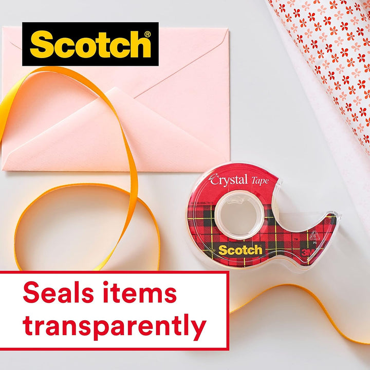 Scotch Crystal Klebeband, transparent, Vorteilspack, 8 Rollen, 19mm x 33m & Scotch Tischabroller ink
