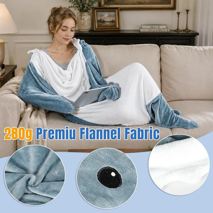 ZOSONET Shark Blanket - Hai Decke - aus Superweichem, Gemütlichem Flanell mit Kapuze, Hai Overall, H