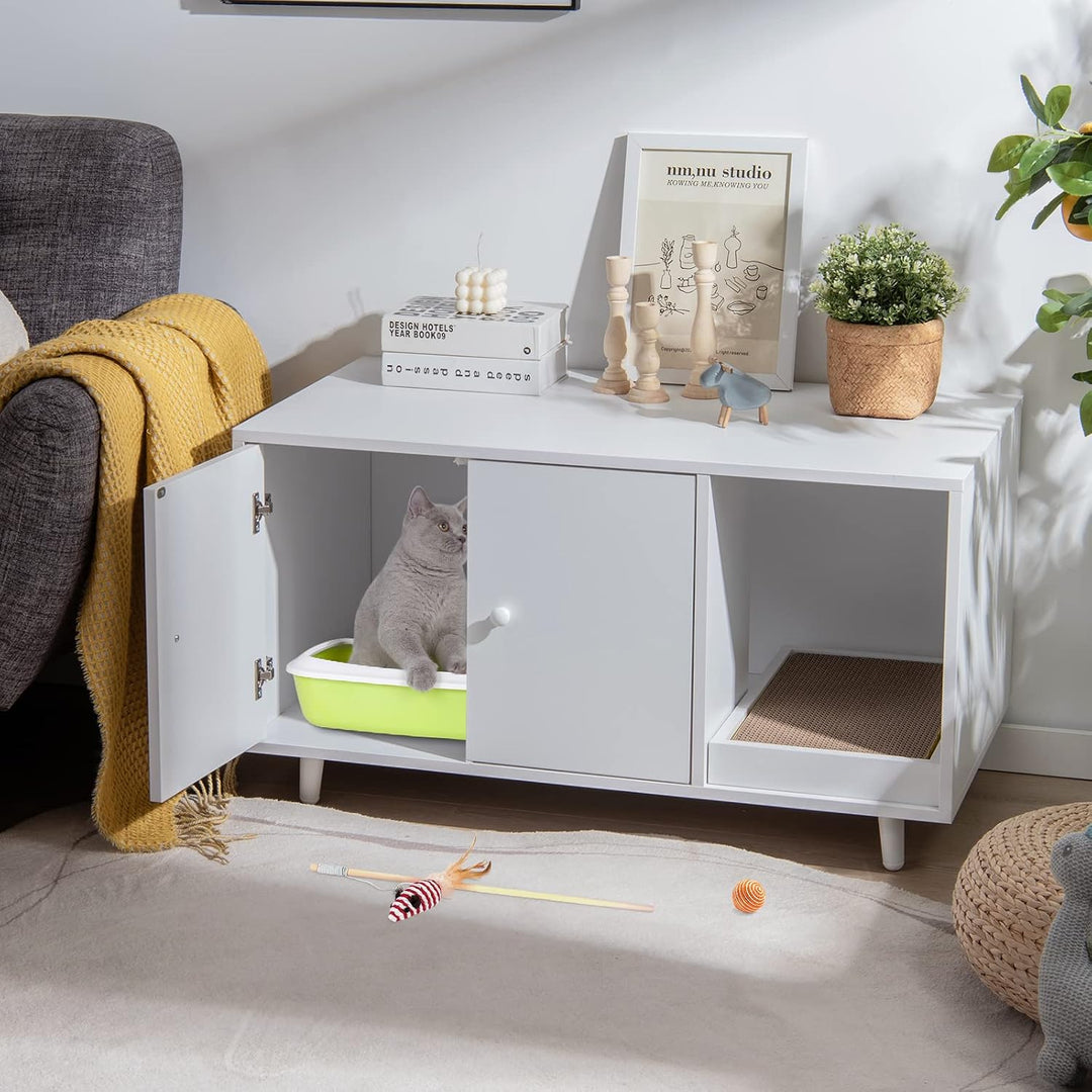 COSTWAY Katzenschrank für Katzentoilette, 2 in 1 Beistelltisch Katzenhaus, Katzenklo Schrank mit Kra