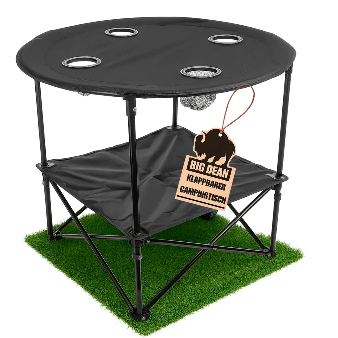 BigDean Campingtisch faltbar 4 Getränkehalter 2fache Ablage Camping Tisch Campingtisch klein inkl. T