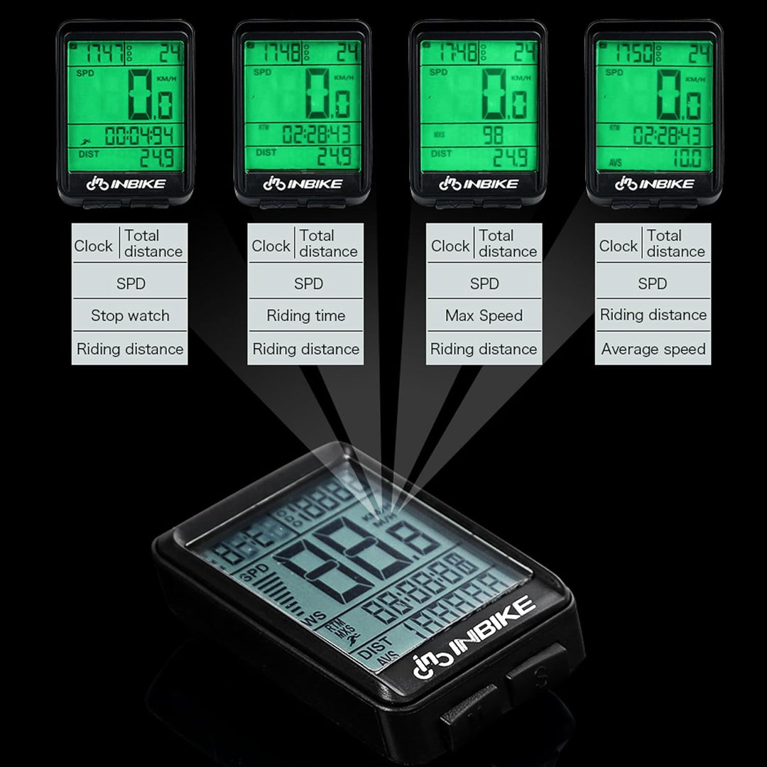 INBIKE Fahrradcomputer Kabellos Wasserdicht mit LCD Display Multi-Funktion Fahrradtacho Tachometer K