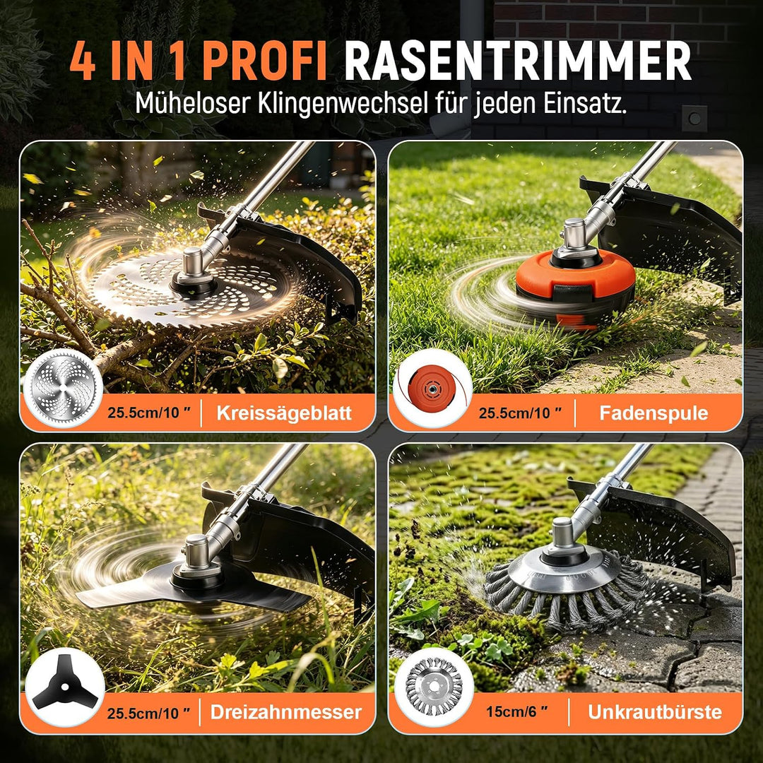 Rasentrimmer mit Akku, 4-in-1 Akku Rasentrimmer für Makita-Akkus, 950W Bürstenloser Motorsense mit 1