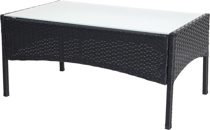 Mendler Poly-Rattan Gartentisch Halden-AM, Beistelltisch Tisch mit Glasplatte - anthrazit, Anthrazit