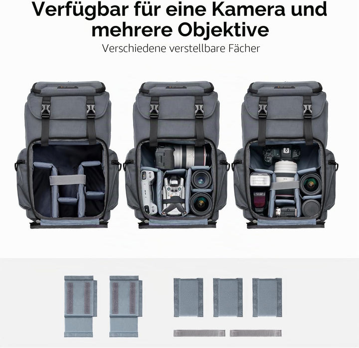 K&amp;F CONCEPT Kameratasche für Fotografen, Reisetasche für Stativ, Kameraobjektiv, Zubehör mit Laptopf