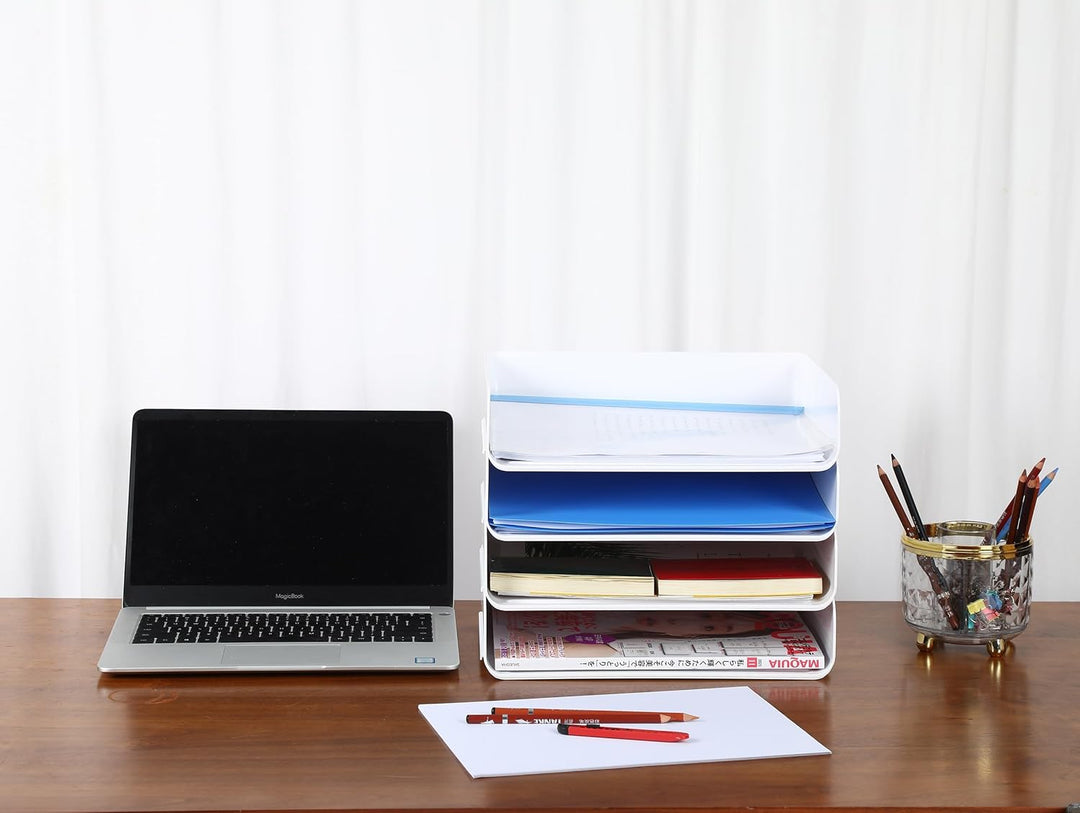 4-stöckige Ablagekorb für A4, Dokumentenablage aus PET Kunststoff, Briefkorb, Briefablage Organizer(