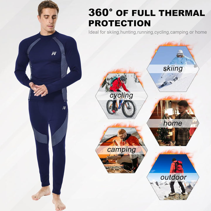 Herren Thermounterwäsche Funktionsunterwäsche Atmungsaktiv Thermo Unterwäsche Baselayer-Set, Blau