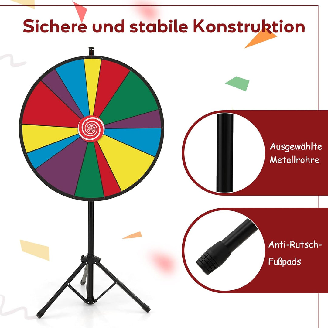 GOPLUS 30 Zoll Glücksrad mit höhenverstellbarem Metallboden, inkl. Radiergummi und Markierstift，Dreh