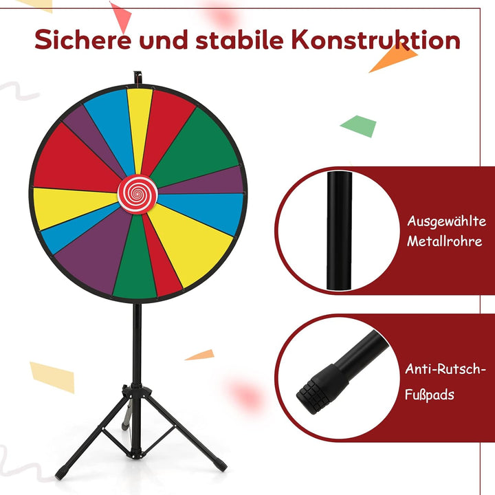 GOPLUS 30 Zoll Glücksrad mit höhenverstellbarem Metallboden, inkl. Radiergummi und Markierstift，Dreh