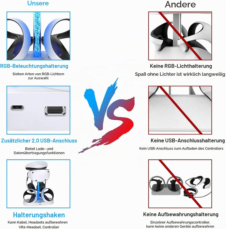 Ladestation für PS VR2 mit RGB-Licht, vertikale Ladeständer Dock Unterstützung für PSVR2 Headset Dis