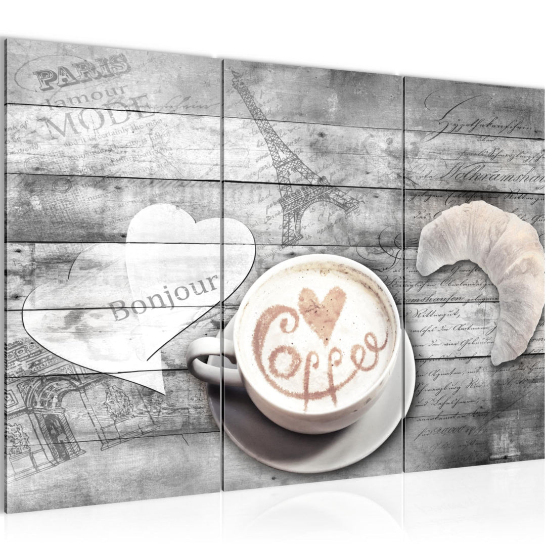Runa Art Wandbilder Kaffee Küche Bild XXL Esszimmer Küchenbilder Grau Beige Kaffeetasse Holz 120 x 8