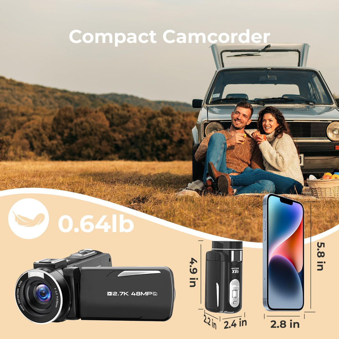 Camcorder Videokamera 2.7K Vlogging Kamera für YouTube 48MP 18X Digitalzoom Digital Camcorder mit LE