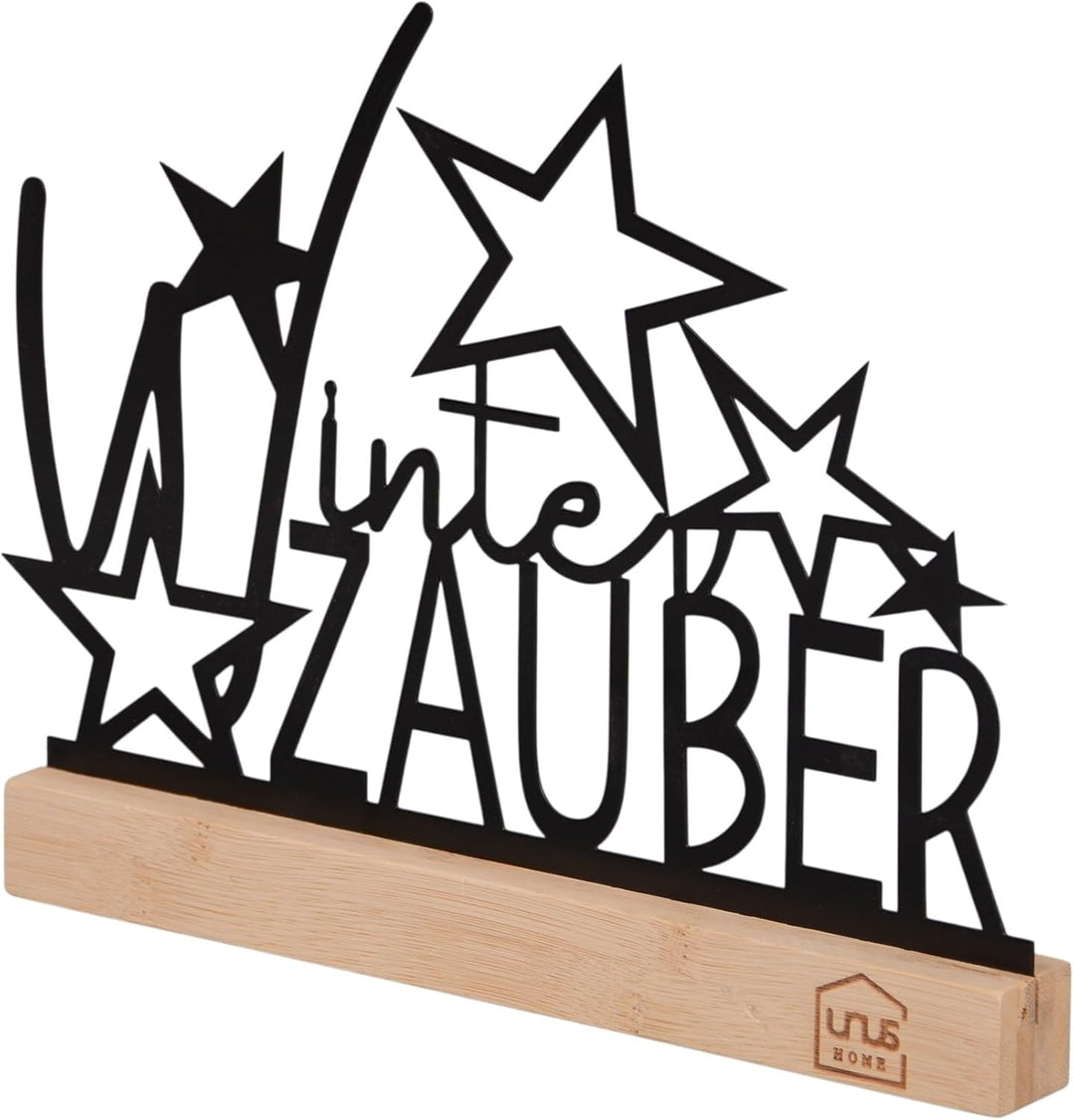 UNUS Aufsteller Winterzauber mit Sternen Winterdeko aus Metall mit Bambusfuss 26x19,5 cm in Schwarz