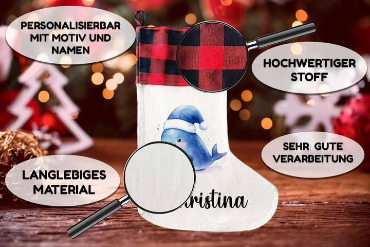 Personalisierte Weihnachtssocken mit Tieren - 40cm x 30cm - Weihnachtsstrumpf zum Nikolaus oder Weih