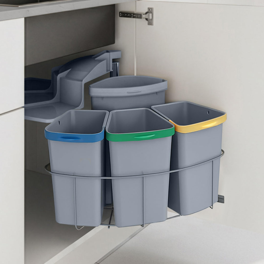 [en.casa] Einbau-Mülleimer Küche Kollby Mülltrennsystem 4fach für Unterschrank 50 cm breit 3 x 6L+1