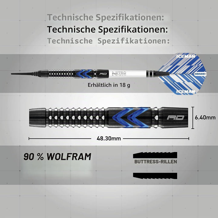 RED DRAGON Gerwyn Price Blue Ice SE - Tungsten Professional Darts Set with Flights and Nitrotech Sha