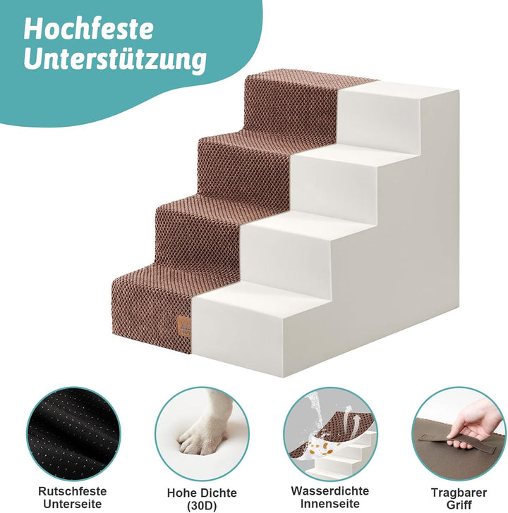 Hundetreppe für Kleine Hunde, 4 Stufen Breiter Haustiertreppe für Bett Couch Auto, 45cm Hoch Hochdic