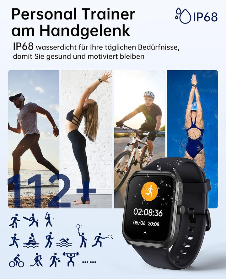 TUYOMA Smartwatch Herren mit Telefonfunktion - 1.91" Smart Watch IP68 Wasserdicht,24h Herzfrequenz,
