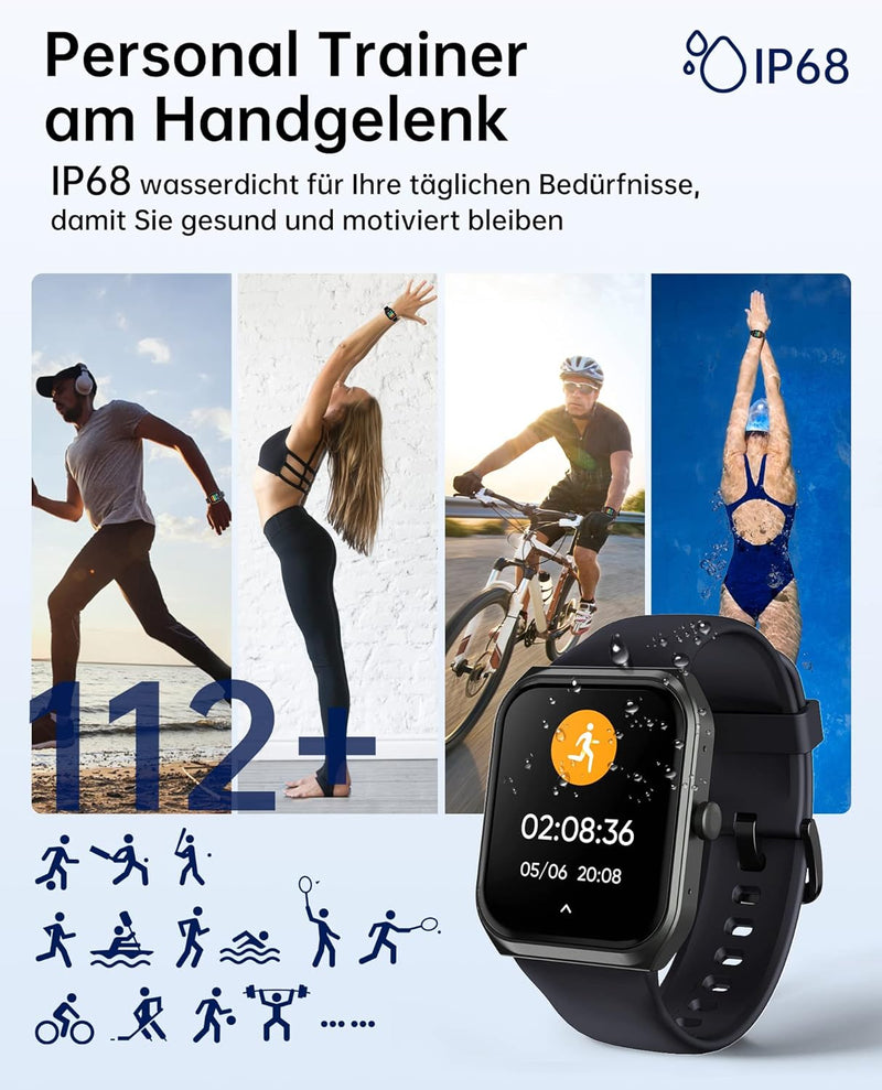 TUYOMA Smartwatch Herren mit Telefonfunktion - 1.91" Smart Watch IP68 Wasserdicht,24h Herzfrequenz,