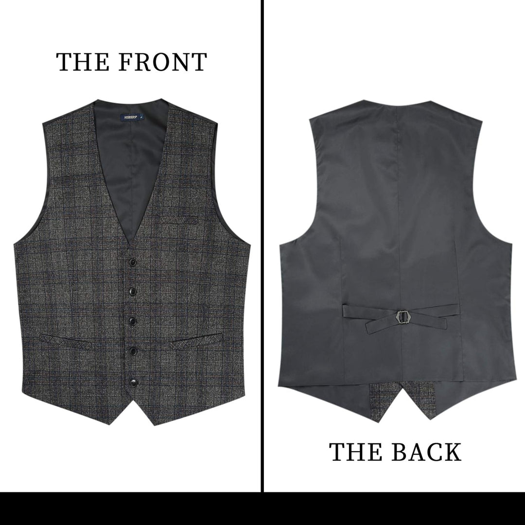HISDERN Karierte Weste Herren Formale Klassische Weste Baumwolle Hochzeit Hahnentritt Anzugweste 4XL