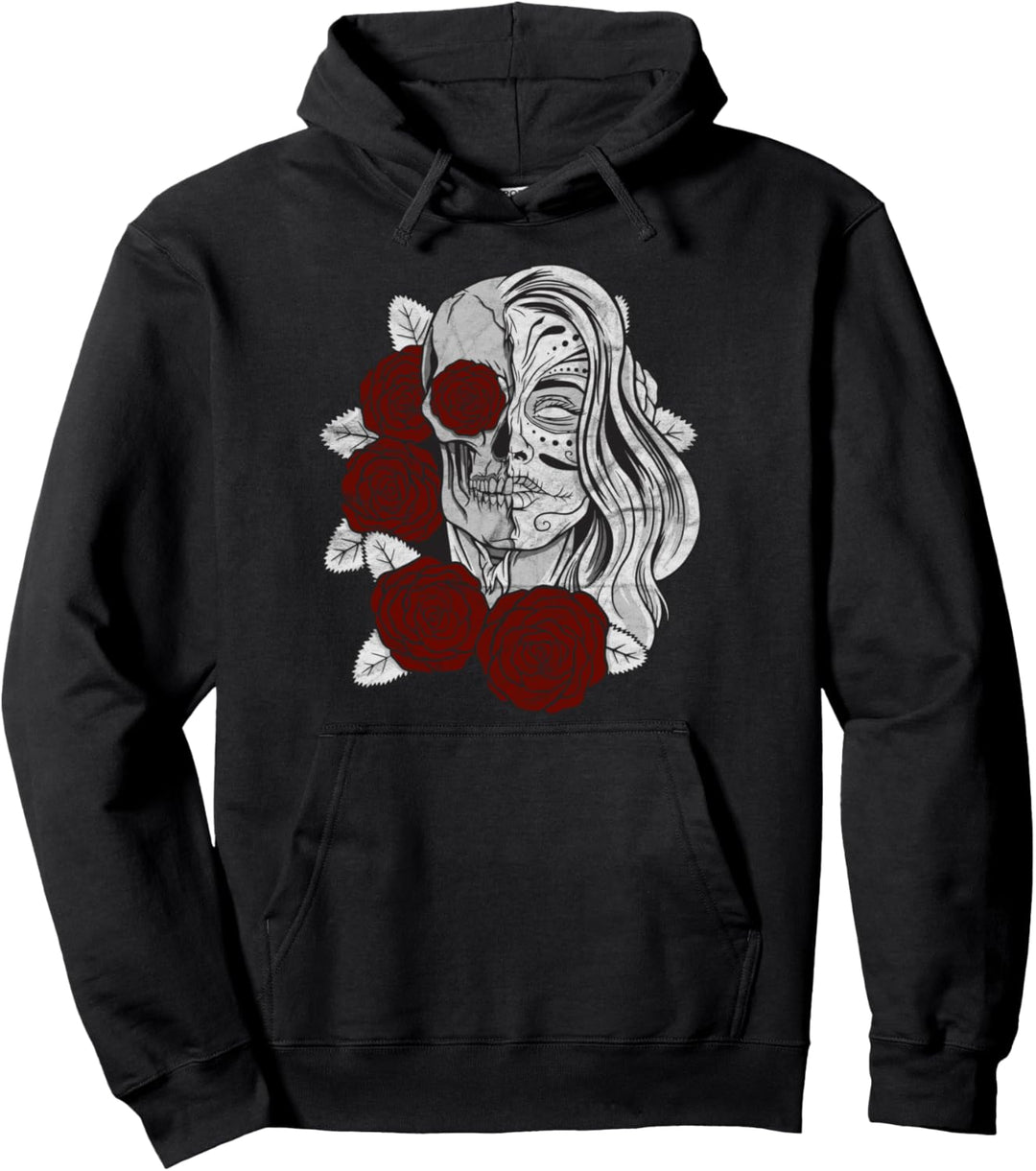 Sugar Skull girl mit rote Rose zum Tag der Toten Pullover Hoodie