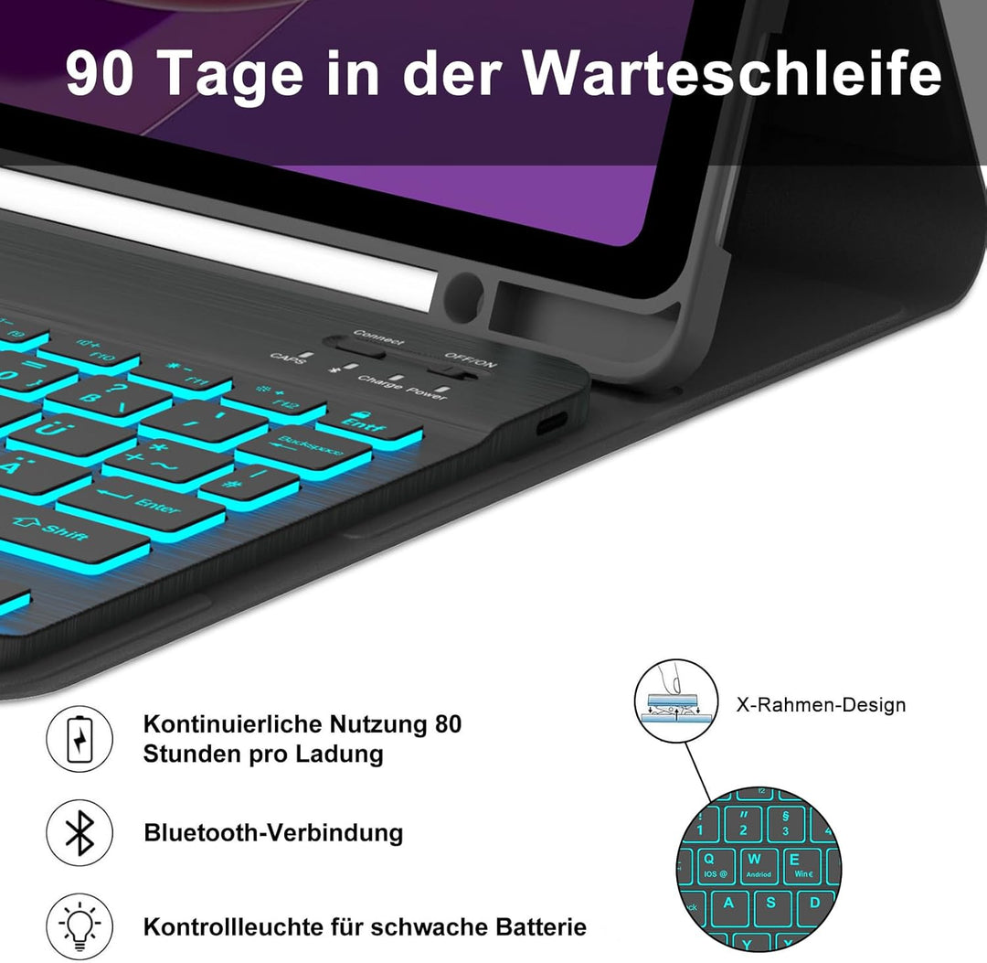 Tastatur Hülle für Lenovo Tab M11 2024, Deutsches QWERTZ, 7 Farben Beleuchtung Magnetisch Abnehmbare