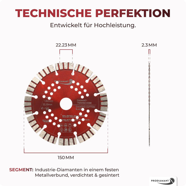 PRODIAMANT Turbo Diamant-Trennscheibe Beton 150mm x 22,23 mm Segmenthöhe 12mm 150/22,23mm, 150/22,23