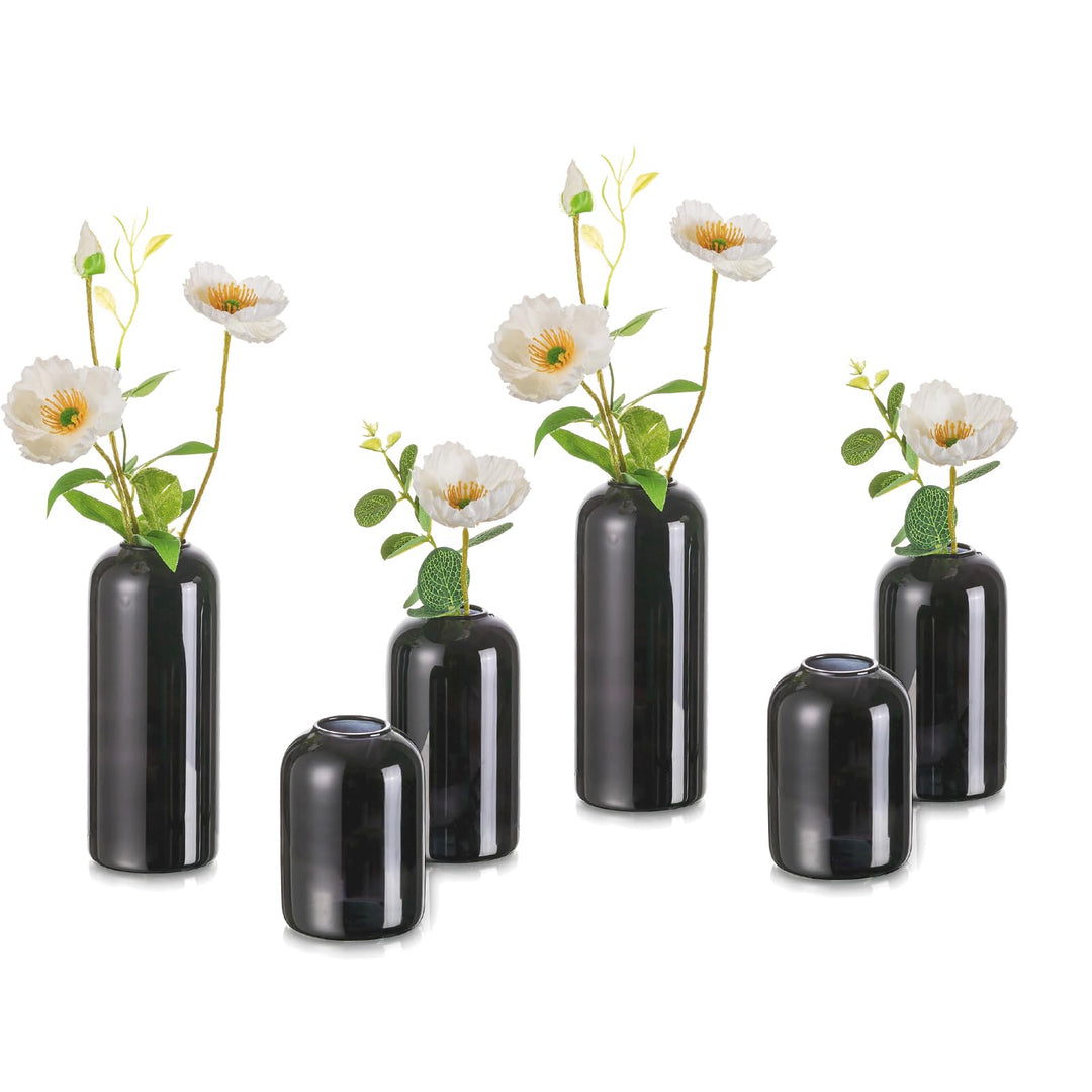 Hewory Kleine Vasen für Tischdeko: 6er Set Vase Schwarz Deko Glaszylinder Vase Glas, Klein Glasvase
