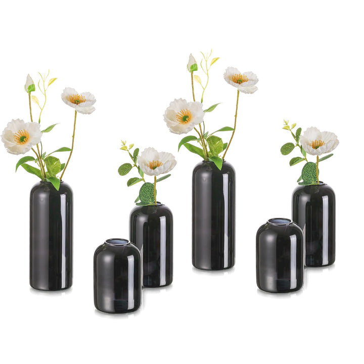 Hewory Kleine Vasen für Tischdeko: 6er Set Vase Schwarz Deko Glaszylinder Vase Glas, Klein Glasvase