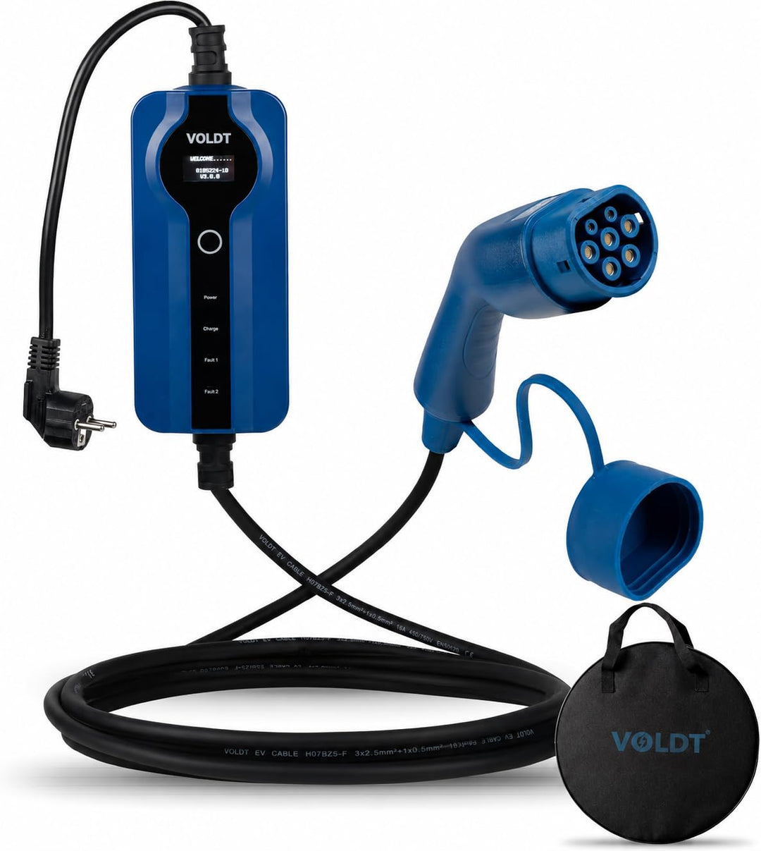 VOLDT Typ 2 Ladekabel Schuko 3,7 kW, 1-phasig, 8A - 16A, verstellbare EV-Ladegerät mit steuerbarer D