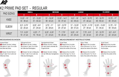 K2 Herren Prime Pad Set M S (Knee: A:34-38cm B:31-34cm / Elbow: A:22-25cm B:21-24cm / Wrist: A:19-21