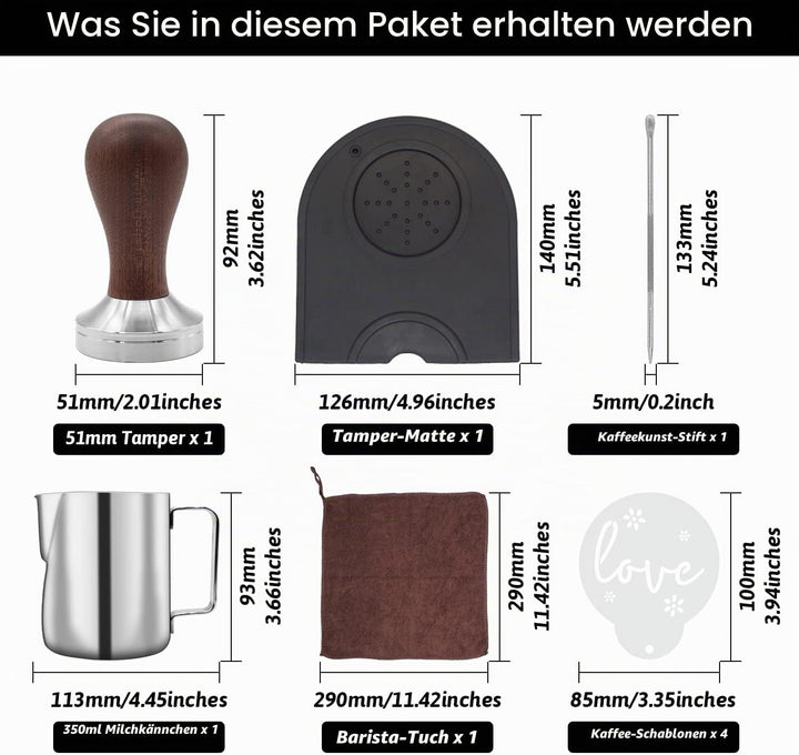51mm Kaffee Tamper Set 304 Edelstahl Base Holzgriff Siebträgermaschine Zubehör Espresso Tamper mit T