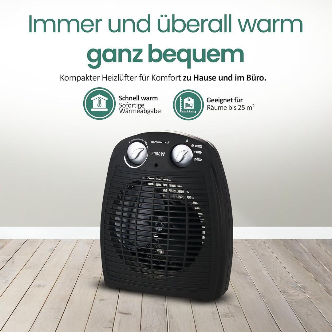 Emerio FH-106737.2, Note 1.5, kleiner kompakter portabler Heizlüfter für 20 m², 2 Heizleistungen + V