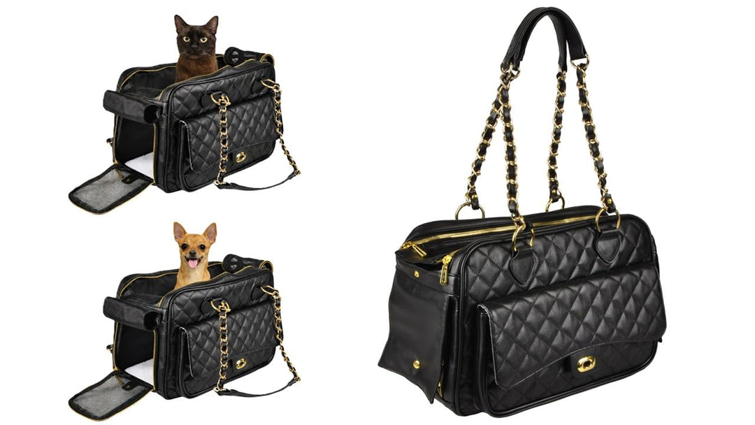 Hundetasche - Tragetasche Gigi Schwarz – 40x22x28cm – Kunstleder – Kissen herausnehmbar – Sicherheit
